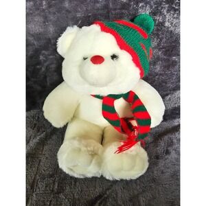 White Christmas Teddy Bear with Scarf & Hat 12" Plush (Novelty Inc item # 12016)